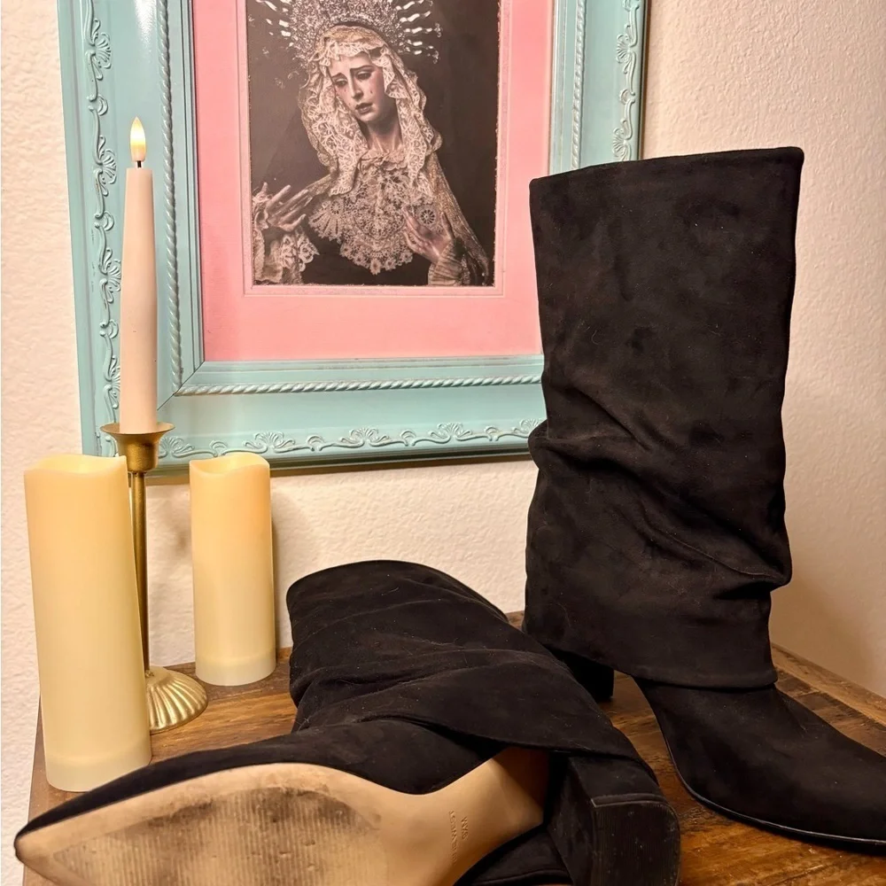Nine West Black Over the Knee Slouchy Boots with Suede Finish